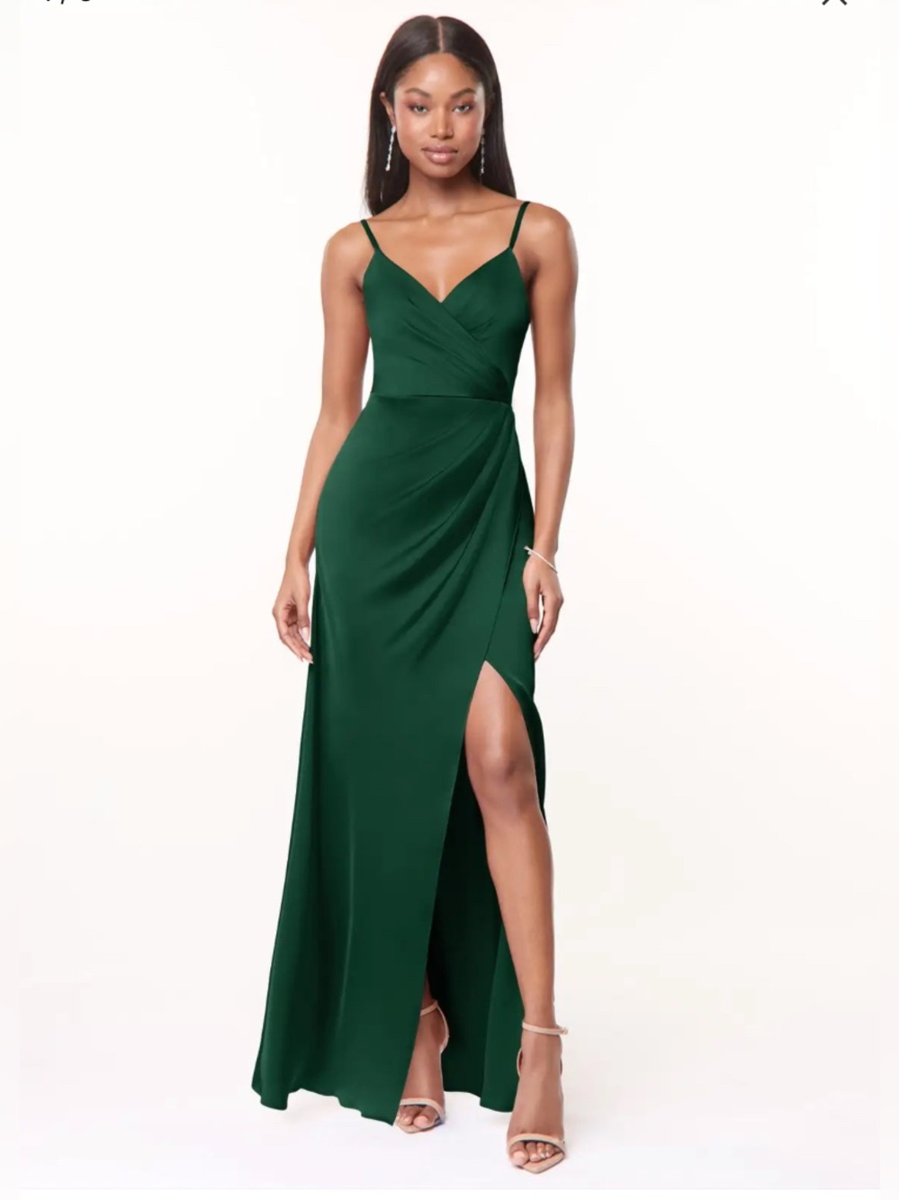 Azazie Maci Dress in Dark Green Satin
